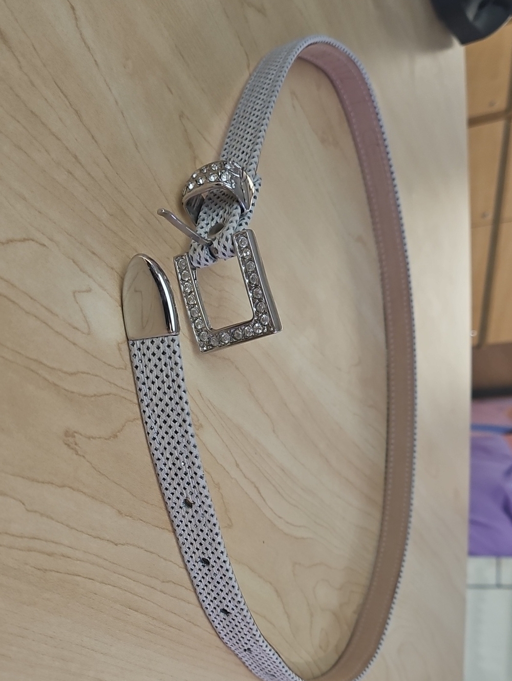 BB SIMON Vintage Perforated Leather Belt, Crystal Buckle Sz M (29"-33")
